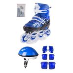Mavi Ayarlanabilir 2+2 Işıklı Metal Alıştırma Pateni Kask Dizlik Dirseklik Setli