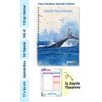 Mavi Balina Spiralli Günlük Planlama Defteri - 100 Sayfa - 17X24 Planlayıcı Defter