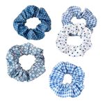 Mavi Beyaz Çiçek Desenli Saç Tokası Seti, Puantiyeli ve Ekose Desenli, 5 Parça, 10 cm x 3.5 cm
