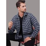 Mavi Beyaz Çizgili Oversize Oduncu Erkek Gömlek