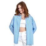 Mavi Beyaz Çizgili%100 Pamuk Oversize Gömlek 27371