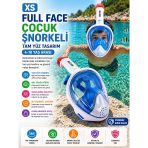 Mavi Beyaz Çocuk Full Face Şnorkel Maske Xs Tam Yüz Dalış Maskesi Taşıma Çantalı Seti 4-10 Yaş