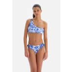 Mavi - Beyaz Tek Omuz Bikini Üst