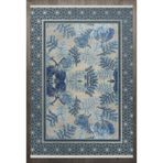 Mavi Çerçeve Modern Geometrik Etnik Eskitme Desenli Boho Makinada Yıkanabilir Hafif Hav Toz Vermez Leke Tutmaz Kaymaz Taban Dijital Makine Baskı Halı Oturma Odası Salon Yolluk Koridor Mutfak Halısı