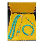 MAVİ CEYT TAŞI ALPAKA PÜSKÜL TESPİH ANAHTARLIK VE BİLEKLİK