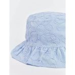 Mavi Çiçek Nakışlı Kız Bebek Bucket Şapka
