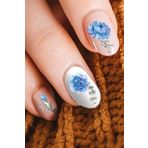 Mavi Çiçekler Tırnak Dövmesi, Tırnak Tattoo, Nail Art, Tırnak Sticker