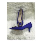 Mavi Cild Deri Altın Rengi Toka Detaylı Az Topuklu Kadın Stiletto Ayakkabı TYC00588011646
