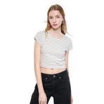 Mavi Çizgili Beyaz Crop Tişört Fitted/Vücuda Oturan Kesim 168382-28945 Kış Beyazı-28945 XS
