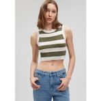Mavi Çizgili Crop Triko Top 1710098-87120 - Yeşil-87120 - S