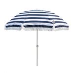 Mavi Çizgili Püsküllü Bahçe Şemsiyesi Su Geçirmez ve Rüzgar Geçirmez Dış Mekan Şemsiyesi Veranda, Balkon, Havuz ve Arka Bahçe için Küçük 1,8 m Şık Tasarımlı Güneşlik