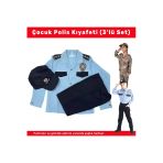 Mavi Çocuk Polis Kıyafeti – 3’Lü Pantolon Gömlek Şapka Seti