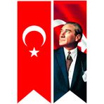 MAVİ DENİZ REKLAM TÜRK BAYRAĞI VE ATATÜRK KIRAVATLI RESİM KIRLANGIÇ 70X210 CM