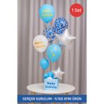 Mavi Doğum Günü Balon Kutusu – Happy Birthday Konsept Parti Süsleri Masa Üstü Stand PRTPN-142405