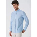 Mavi Düğmeli Yaka Kısalabilir Kol Cepsiz Slim Fit Casual Pamuklu Gömlek 1004230181