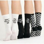 Mavi Dükkan Unisex 3'lü Set Yazılı ve Damalı Siyah Beyaz Pamuklu Spor Kolej Soket Çorap - Siyah - Beyaz - 36 - 42