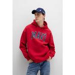 Mavi Erkek Logo Baskılı Kapüşonlu Sweatshirt M067149 Kırmızı
