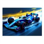 Mavi Formula 1 Arabası Dekoratif ahşap Tablo 50cmX 70cm