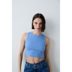 Mavi Halter Yaka Fitilli Crop Atlet - S