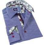 Mavi Jeans Görünümlü Yaka ve Manşet Içi Çiçek Desen Detaylı Slim Fit Erkek Gömlek - 2XL