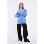 Mavi Kadın Pamuklu Oversize Basic Bisiklet Yaka Sweatshirt