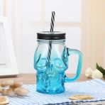 Mavi Kafatası Cam Mason Kavanoz Kupa Bardak Kapaklı ve Samanlı Kafatası Yüz Cam Geniş Ağız Mason Kavanoz Içme Gözlükleri Tek Kavanoz 16 Oz (Yurt Dışından) - Renkli - Water Pots
