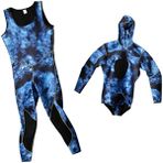 Mavi Kamuflaj Dalış Sörfü Dalış Elbiseleri, Erkek 3 mm Neopren 2 Parça Kapüşonlu Üst ve Tulum, Spearfishing Sualtı Egzersiz Takımları (XX-Large)
