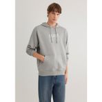 Mavi Kapüşonlu Gri Sweatshirt Erkek Mavi Logo Baskılı Truvakar Kol Standart Yaka