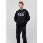 Mavi Kapüşonlu Siyah Sweatshirt Erkek Logo Baskılı Uzun Kol Geniş Kesim Ekstra Konfor