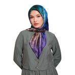 Mavi Karmaşık Desen Twill İpek Eşarp