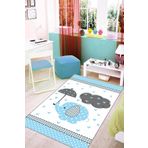 Mavi Kaymaz Tabanlı Filli Bebek Halıları Bebek Halısı KD20