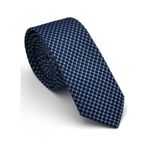 Mavi Kaz Ayağı Desenli Lacivert Dokuma Kumaş Mendilli Slim Fit Kravat // SDK230904