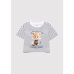 Mavi Kedi Baskılı Çizgili Crop Tişört 7610280-85308 - Gri-85308 - 4 - 5 Yaş