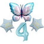 Mavi Kelebekli Happy Birthday 4 Yaş Folyo Balon Set