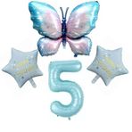 Mavi Kelebekli Happy Birthday 5 Yaş Folyo Balon Set