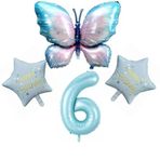 Mavi Kelebekli Happy Birthday 6 Yaş Folyo Balon Set