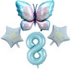 Mavi Kelebekli Happy Birthday 8 Yaş Folyo Balon Set