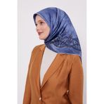 Mavi Kenar Benekli Twill İpek Eşarp