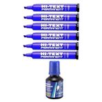 Mavi Kesik Uclu Markor Permanent Kalem 6 Adet Hi-Text Marker Murekkep Siyah 30 Ml 1 Adet Brons Koli Kalemi
