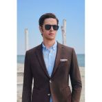 Mavi Keten Düğmeli Yaka Uzun Kol Slim Fit %100 Keten Gömlek 1004260161