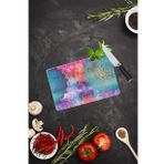 Mavi Kırmızı Mandala Desenli Cam Kesme Tahtası| 20 Cm X 30 Cm