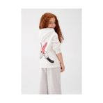Mavi Kız Çocuk Kapüşonlu Sweatshirt Kırık Beyaz Renk Minnie Baskılı Uzun Kol Cepsiz - 2 - 3 Yaş