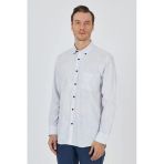 Mavi Kol Çizgili Desen Bez Ayağı Düğmeli Yaka Cepli Pamuklu Casual Comfort Fit Gömlek 1004250100