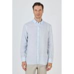 Mavi Kol Düz Keten Düğmeli Yaka Cepsiz Casual Comfort Fit Gömlek 1004250114