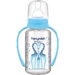 Mavi Kulplu Cam Biberon 125 Ml, Sağlıklı ve Şık Bebek Beslenme Suyu Kabı - Ahşap - Ceviz