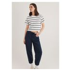 Mavi Lacivert Çizgili Crop Tişört Crop / Kısa Kesim 1612260-86694