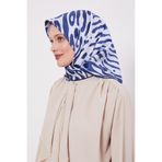 Mavi Leopar Desen Twill İpek Eşarp
