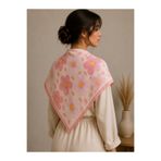 Mavi Masal Pembe Çiçek Fular 70 cm | Kadın Fular Şal Masalscarf