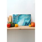 Mavi Mermer Desen Cam Kesme Tahtası, Silikon Ayaklı Sunum Kesim Doğrama Tablası, Temperli ve Rodajlı - 30 x 45 cm