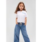 Mavi Miav Baskılı Beyaz Crop Çocuk Tişört 7610180-620 - 9 - 10 Yaş